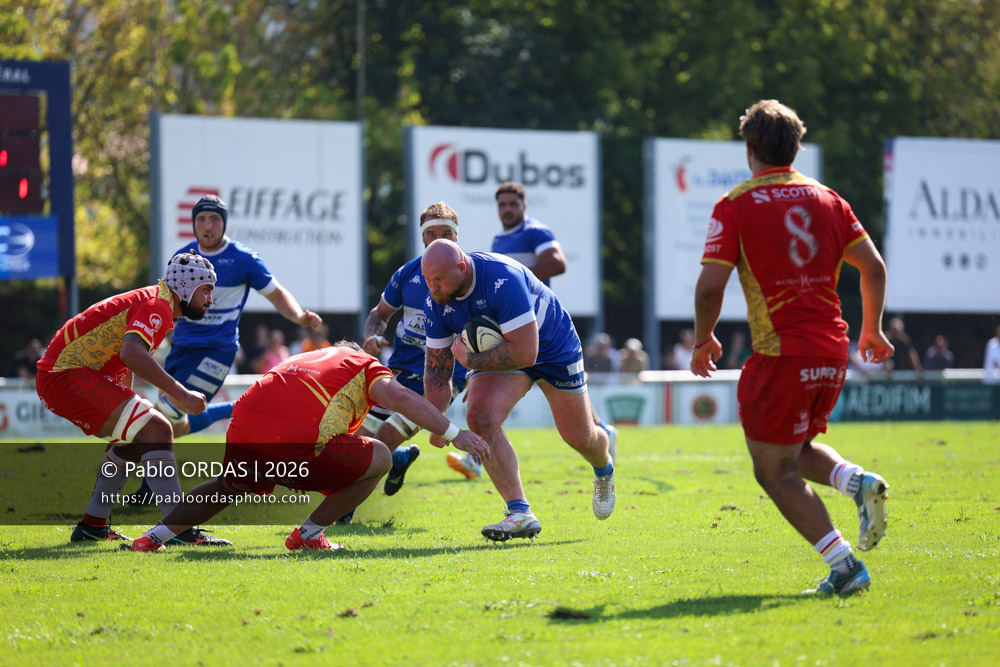 Cesar Biscioni, lors du match de Fédéraile 1 entre l'Anglet olympique et l'Union Barbezieux Jonzac, le 6 septembre 2026 au stade Saint-Jean d'Anglet, France (Photo Pablo ORDAS)