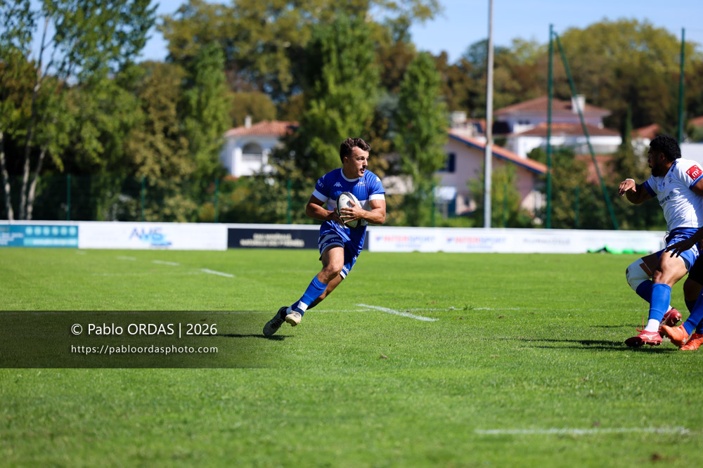 Maxime Rourre, lors du match de Fédéraile 1 entre l'Anglet olympique et Layrac, le 13 septembre 2026 au stade Saint-Jean d'Anglet, France (Photo Pablo ORDAS)