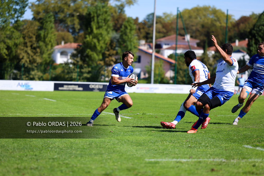 Maxime Rourre, lors du match de Fédéraile 1 entre l'Anglet olympique et Layrac, le 13 septembre 2026 au stade Saint-Jean d'Anglet, France (Photo Pablo ORDAS)