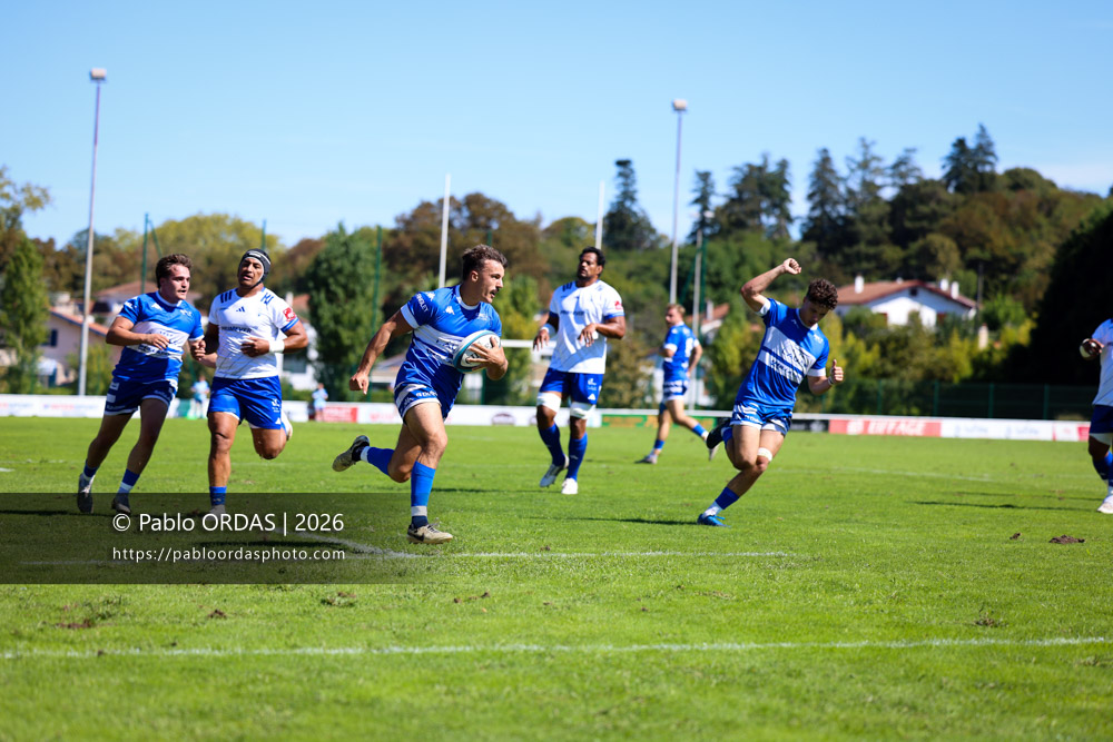Maxime Rourre, lors du match de Fédéraile 1 entre l'Anglet olympique et Layrac, le 13 septembre 2026 au stade Saint-Jean d'Anglet, France (Photo Pablo ORDAS)