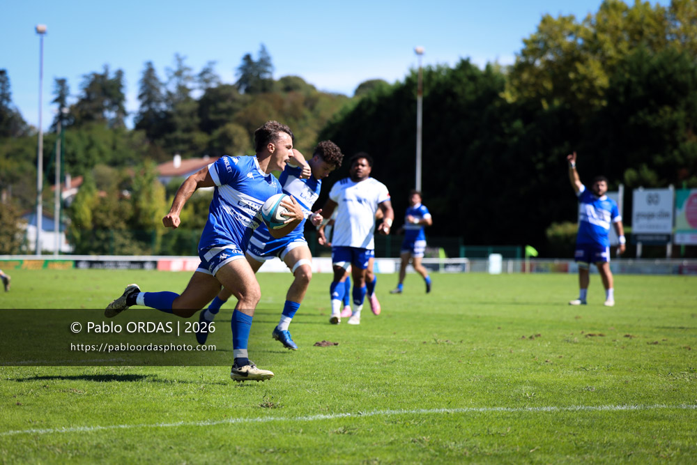 Maxime Rourre, lors du match de Fédéraile 1 entre l'Anglet olympique et Layrac, le 13 septembre 2026 au stade Saint-Jean d'Anglet, France (Photo Pablo ORDAS)