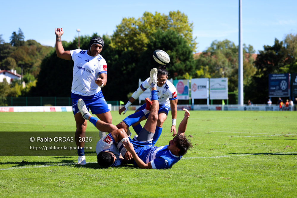 Iban Tsouladzé, lors du match de Fédéraile 1 entre l'Anglet olympique et Layrac, le 13 septembre 2026 au stade Saint-Jean d'Anglet, France (Photo Pablo ORDAS)