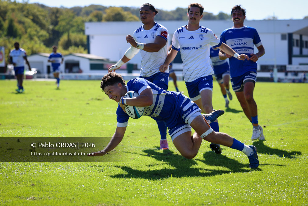 Johane Idiart, lors du match de Fédéraile 1 entre l'Anglet olympique et Layrac, le 13 septembre 2026 au stade Saint-Jean d'Anglet, France (Photo Pablo ORDAS)
