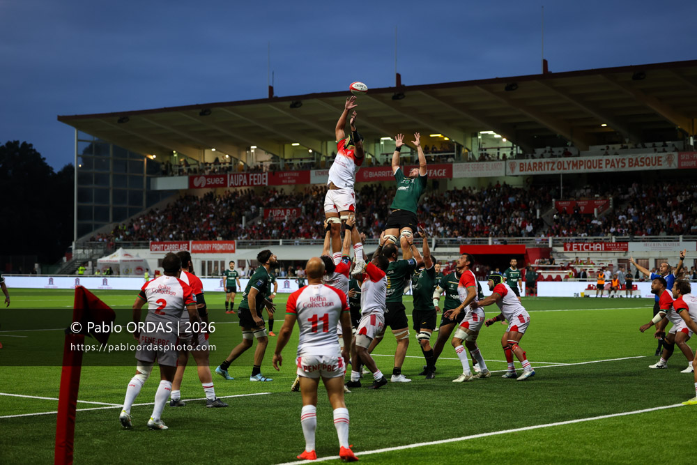 Aston Fortuin, lors du match de Pro D2 entre le Biarritz olympique et Montauban, le 25 septembre 2026 au stade Aguiléra de Biarritz, France (Photo Pablo ORDAS)