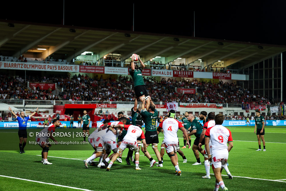 Karl Wilkins, lors du match de Pro D2 entre le Biarritz olympique et Montauban, le 25 septembre 2026 au stade Aguiléra de Biarritz, France (Photo Pablo ORDAS)