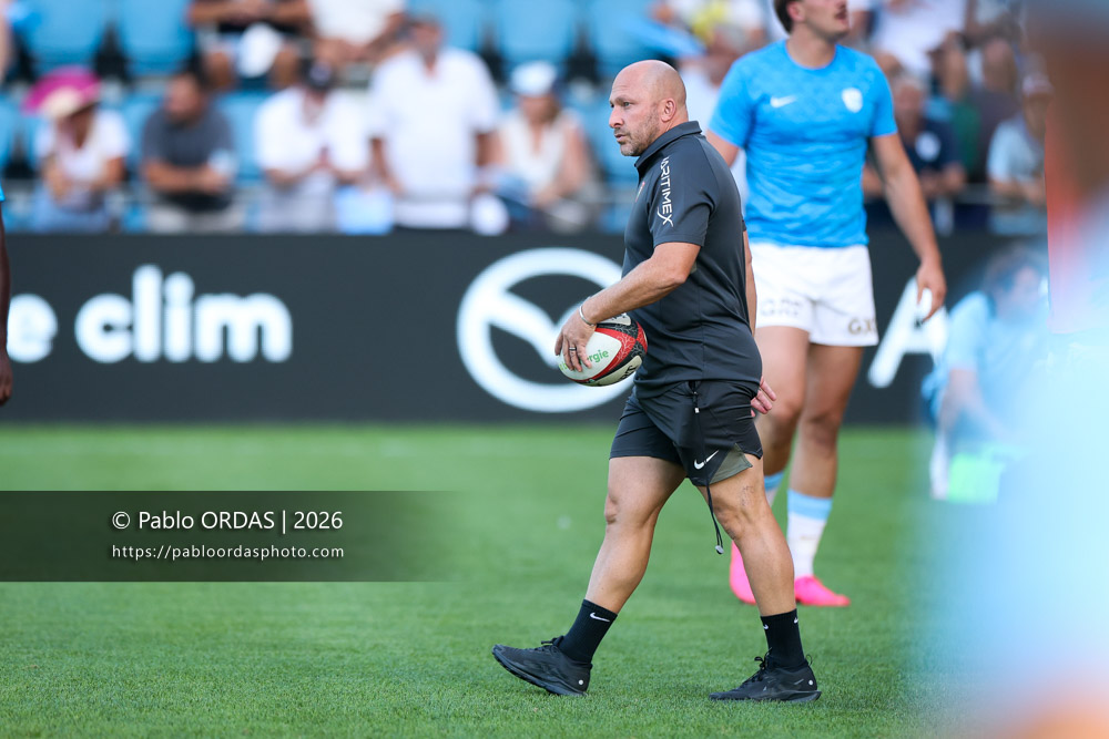 Pierre Mignoni, lors du match de Top 14 entre l'Aviron bayonnais et Toulon, le 5 septembre 2026 au stade Jean Dauger de Bayonne, France (Photo Pablo ORDAS)