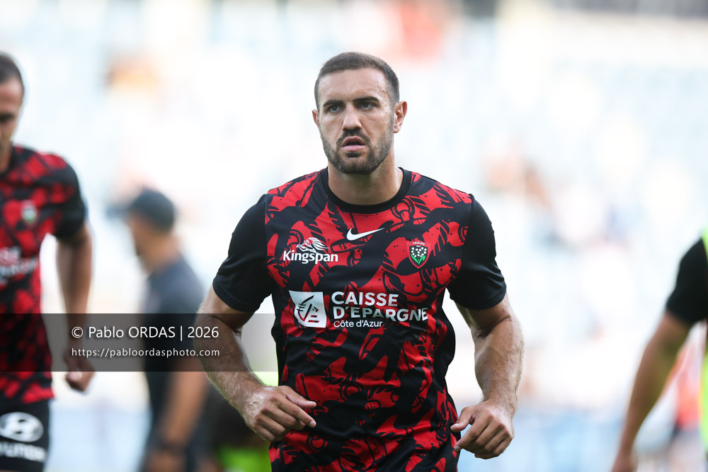 Melvyn Jaminet, lors du match de Top 14 entre l'Aviron bayonnais et Toulon, le 5 septembre 2026 au stade Jean Dauger de Bayonne, France (Photo Pablo ORDAS)