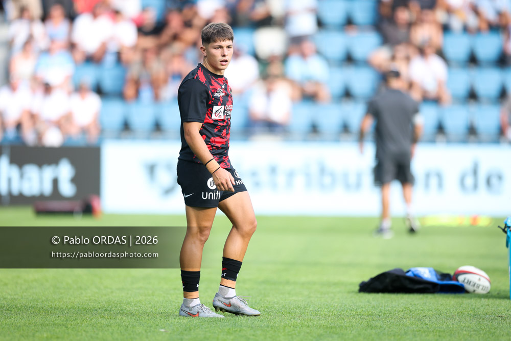 Mathis Ferté, lors du match de Top 14 entre l'Aviron bayonnais et Toulon, le 5 septembre 2026 au stade Jean Dauger de Bayonne, France (Photo Pablo ORDAS)