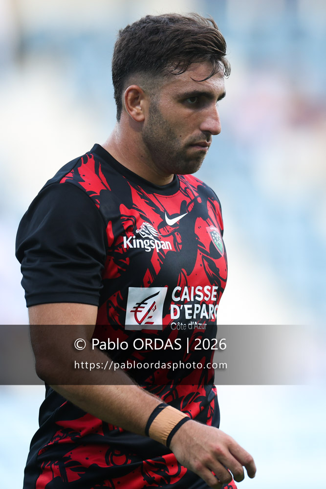 Matéo Garcia, lors du match de Top 14 entre l'Aviron bayonnais et Toulon, le 5 septembre 2026 au stade Jean Dauger de Bayonne, France (Photo Pablo ORDAS)