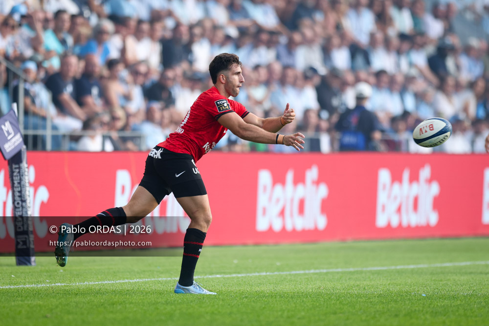 Matéo Garcia, lors du match de Top 14 entre l'Aviron bayonnais et Toulon, le 5 septembre 2026 au stade Jean Dauger de Bayonne, France (Photo Pablo ORDAS)