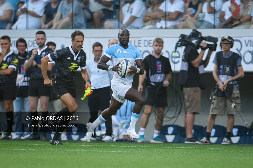 Madosh Tambwe, lors du match de Top 14 entre l'Aviron bayonnais et Toulon, le 5 septembre 2026 au stade Jean Dauger de Bayonne, France (Photo Pablo ORDAS)
