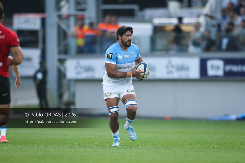 Rodrigo Bruni, lors du match de Top 14 entre l'Aviron bayonnais et Toulon, le 5 septembre 2026 au stade Jean Dauger de Bayonne, France (Photo Pablo ORDAS)