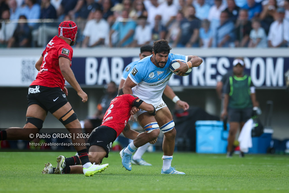 Rodrigo Bruni, lors du match de Top 14 entre l'Aviron bayonnais et Toulon, le 5 septembre 2026 au stade Jean Dauger de Bayonne, France (Photo Pablo ORDAS)