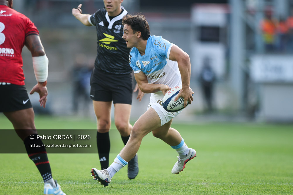 Baptiste Tilloles, lors du match de Top 14 entre l'Aviron bayonnais et Toulon, le 5 septembre 2026 au stade Jean Dauger de Bayonne, France (Photo Pablo ORDAS)