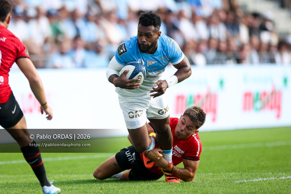 Sireli Maqala, lors du match de Top 14 entre l'Aviron bayonnais et Toulon, le 5 septembre 2026 au stade Jean Dauger de Bayonne, France (Photo Pablo ORDAS)
