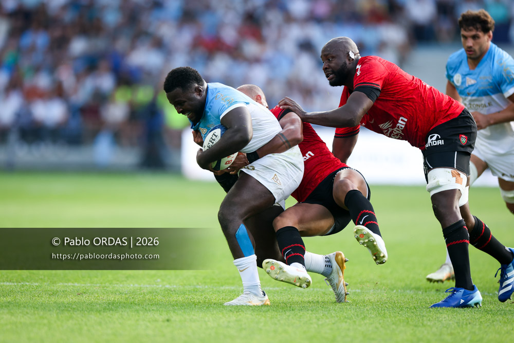 Andy Bordelai, lors du match de Top 14 entre l'Aviron bayonnais et Toulon, le 5 septembre 2026 au stade Jean Dauger de Bayonne, France (Photo Pablo ORDAS)