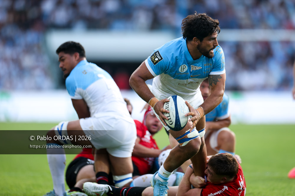Rodrigo Bruni, lors du match de Top 14 entre l'Aviron bayonnais et Toulon, le 5 septembre 2026 au stade Jean Dauger de Bayonne, France (Photo Pablo ORDAS)