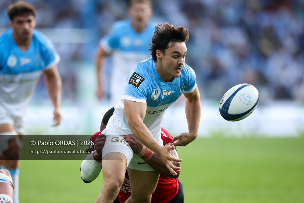 Baptiste Tilloles, lors du match de Top 14 entre l'Aviron bayonnais et Toulon, le 5 septembre 2026 au stade Jean Dauger de Bayonne, France (Photo Pablo ORDAS)