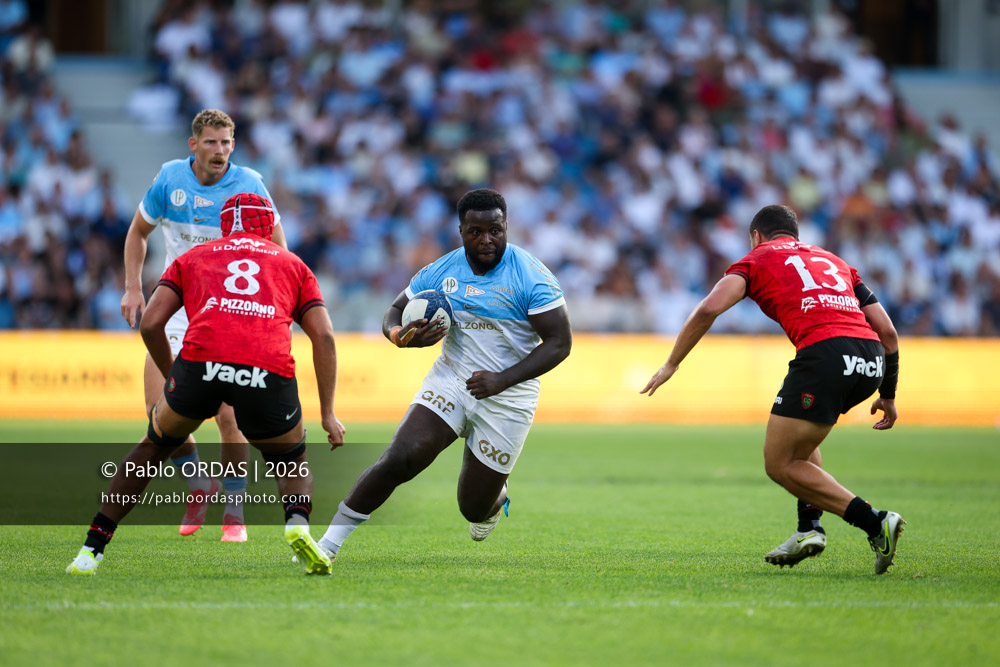 Andy Bordelai, lors du match de Top 14 entre l'Aviron bayonnais et Toulon, le 5 septembre 2026 au stade Jean Dauger de Bayonne, France (Photo Pablo ORDAS)