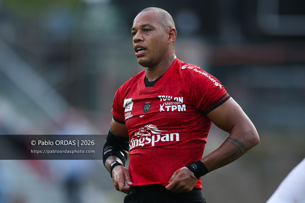 Gaël Fickou, lors du match de Top 14 entre l'Aviron bayonnais et Toulon, le 5 septembre 2026 au stade Jean Dauger de Bayonne, France (Photo Pablo ORDAS)