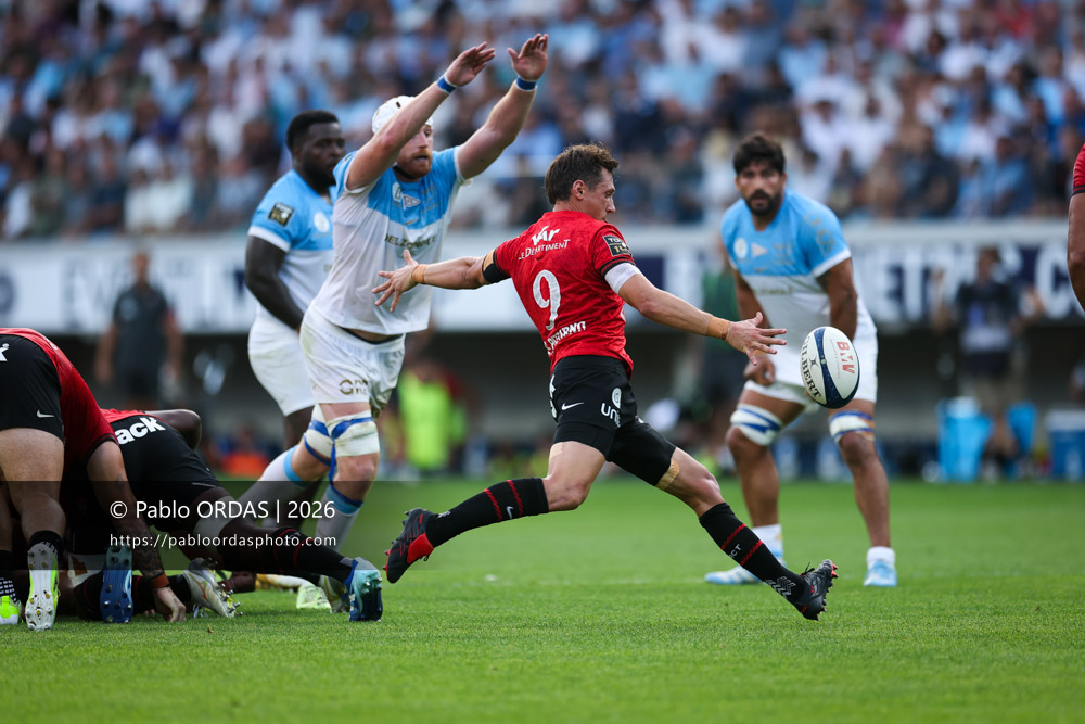 Baptiste Serin, lors du match de Top 14 entre l'Aviron bayonnais et Toulon, le 5 septembre 2026 au stade Jean Dauger de Bayonne, France (Photo Pablo ORDAS)