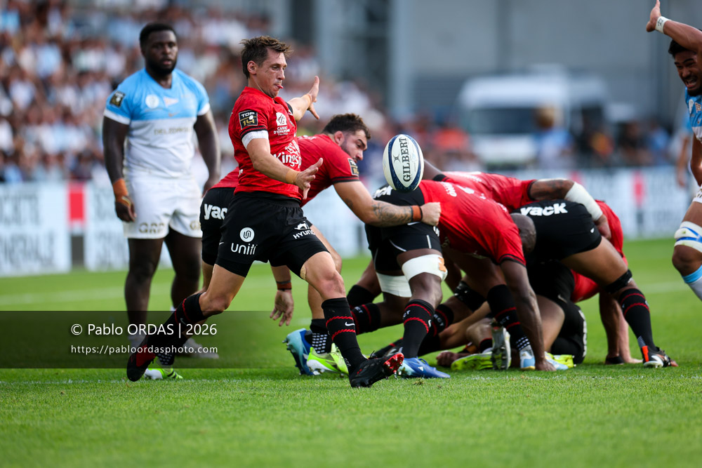 Baptiste Serin, lors du match de Top 14 entre l'Aviron bayonnais et Toulon, le 5 septembre 2026 au stade Jean Dauger de Bayonne, France (Photo Pablo ORDAS)