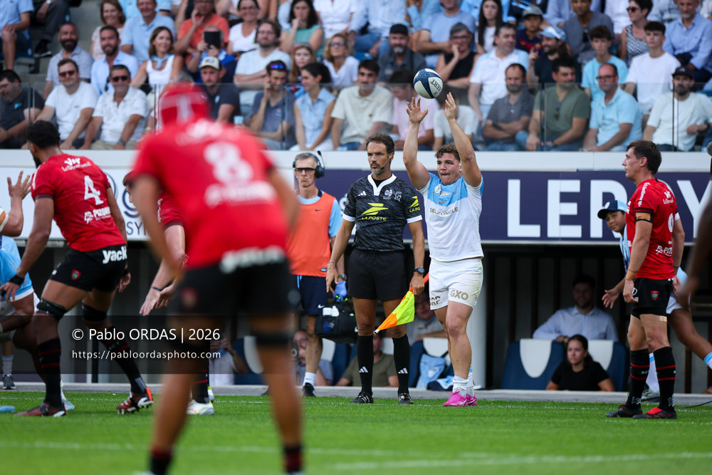 Lucas Martin, lors du match de Top 14 entre l'Aviron bayonnais et Toulon, le 5 septembre 2026 au stade Jean Dauger de Bayonne, France (Photo Pablo ORDAS)