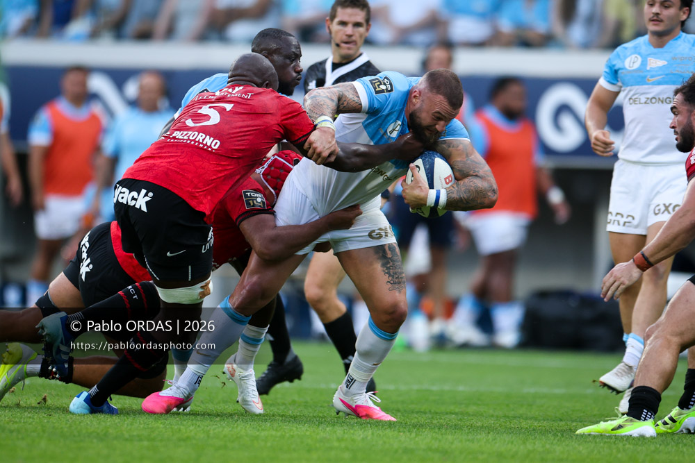 Federico Mori, lors du match de Top 14 entre l'Aviron bayonnais et Toulon, le 5 septembre 2026 au stade Jean Dauger de Bayonne, France (Photo Pablo ORDAS)