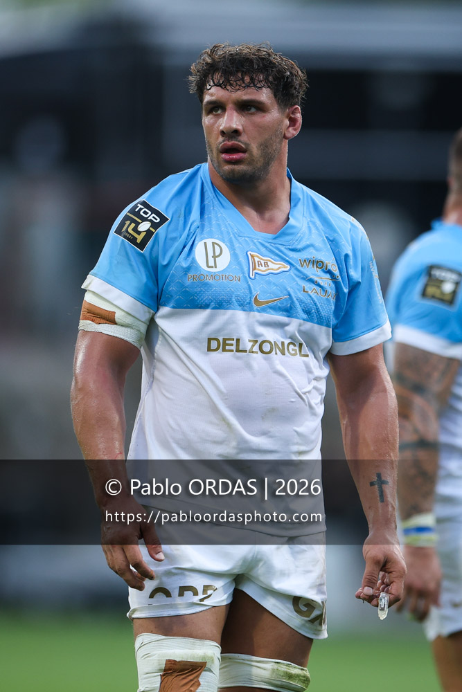 Alexandre Fischer, lors du match de Top 14 entre l'Aviron bayonnais et Toulon, le 5 septembre 2026 au stade Jean Dauger de Bayonne, France (Photo Pablo ORDAS)