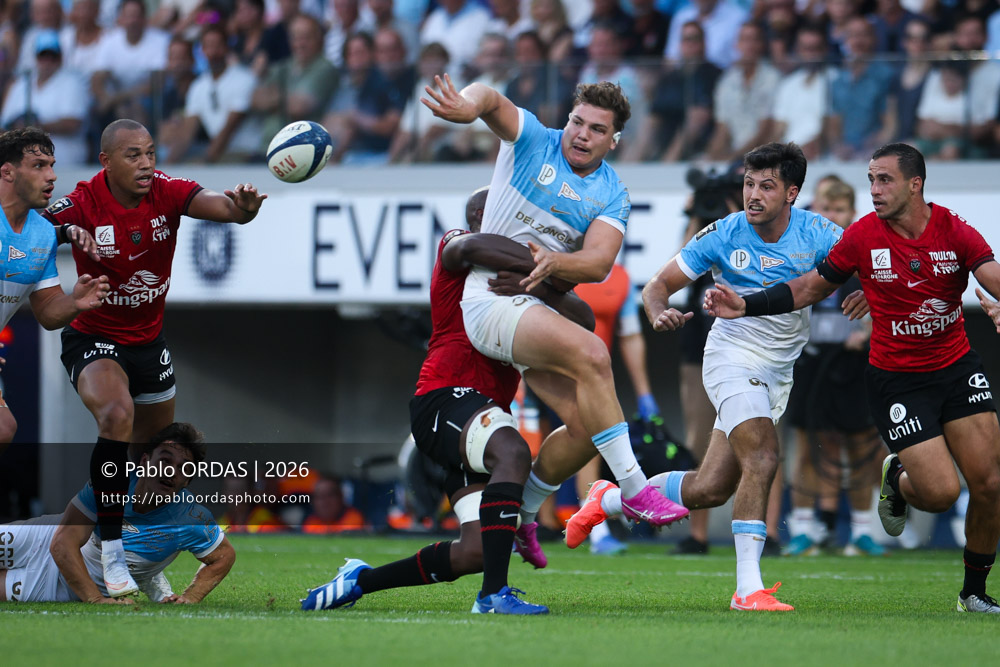 Lucas Martin, lors du match de Top 14 entre l'Aviron bayonnais et Toulon, le 5 septembre 2026 au stade Jean Dauger de Bayonne, France (Photo Pablo ORDAS)