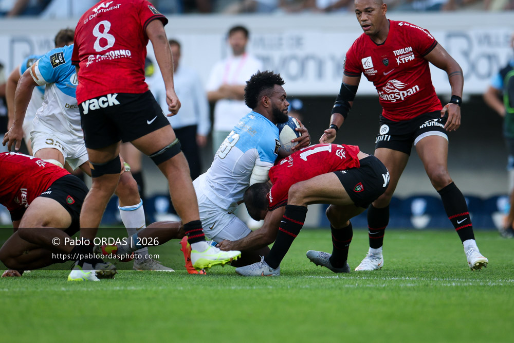 Sireli Maqala, lors du match de Top 14 entre l'Aviron bayonnais et Toulon, le 5 septembre 2026 au stade Jean Dauger de Bayonne, France (Photo Pablo ORDAS)