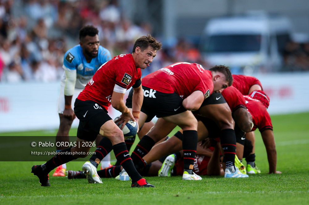 Baptiste Serin, lors du match de Top 14 entre l'Aviron bayonnais et Toulon, le 5 septembre 2026 au stade Jean Dauger de Bayonne, France (Photo Pablo ORDAS)