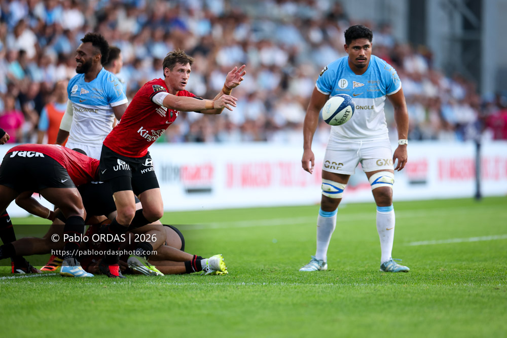 Baptiste Serin, lors du match de Top 14 entre l'Aviron bayonnais et Toulon, le 5 septembre 2026 au stade Jean Dauger de Bayonne, France (Photo Pablo ORDAS)