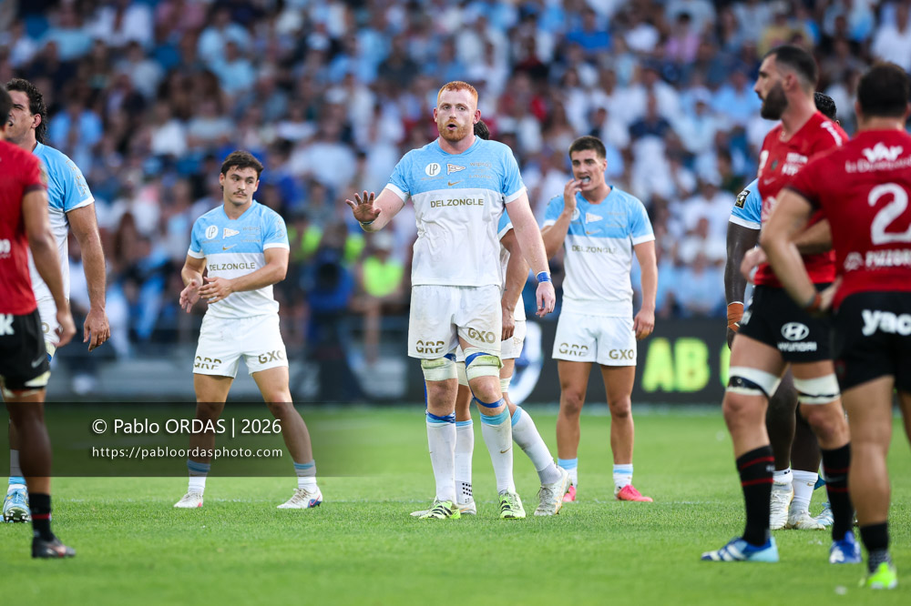Killian Geraci, lors du match de Top 14 entre l'Aviron bayonnais et Toulon, le 5 septembre 2026 au stade Jean Dauger de Bayonne, France (Photo Pablo ORDAS)