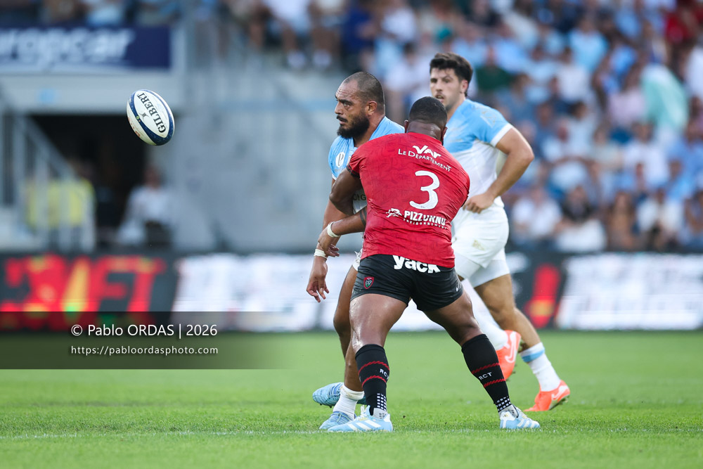 Emerick Setiano, lors du match de Top 14 entre l'Aviron bayonnais et Toulon, le 5 septembre 2026 au stade Jean Dauger de Bayonne, France (Photo Pablo ORDAS)