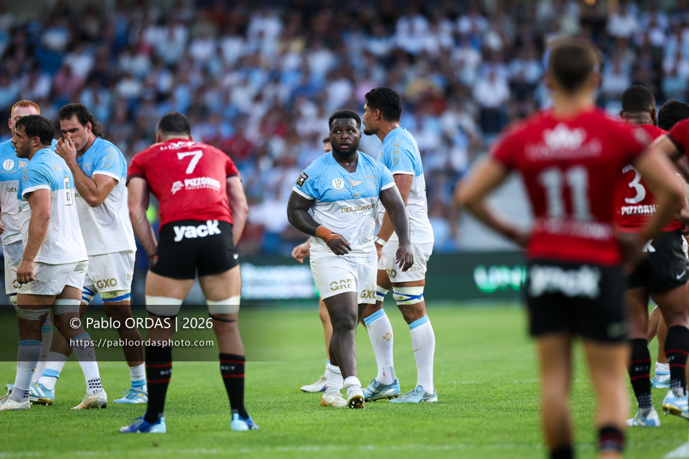 Andy Bordelai, lors du match de Top 14 entre l'Aviron bayonnais et Toulon, le 5 septembre 2026 au stade Jean Dauger de Bayonne, France (Photo Pablo ORDAS)