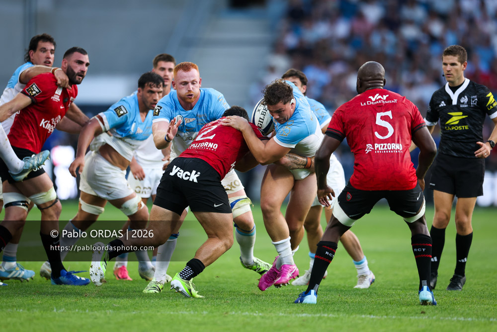 Lucas Martin, lors du match de Top 14 entre l'Aviron bayonnais et Toulon, le 5 septembre 2026 au stade Jean Dauger de Bayonne, France (Photo Pablo ORDAS)