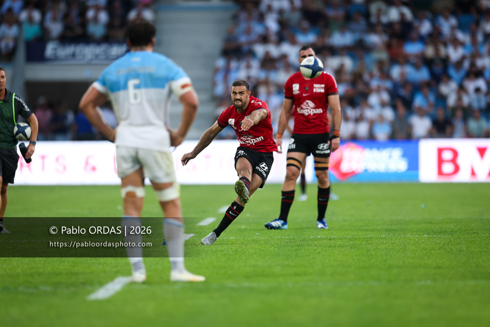 Melvyn Jaminet, lors du match de Top 14 entre l'Aviron bayonnais et Toulon, le 5 septembre 2026 au stade Jean Dauger de Bayonne, France (Photo Pablo ORDAS)