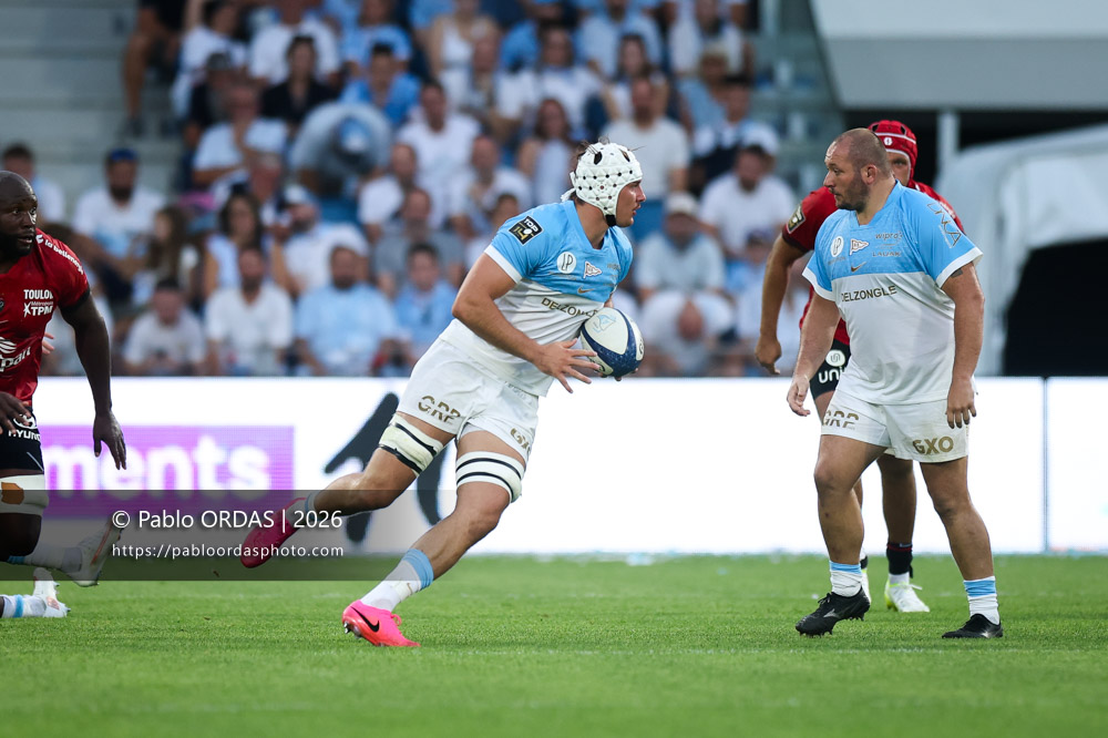 Esteban Capilla, lors du match de Top 14 entre l'Aviron bayonnais et Toulon, le 5 septembre 2026 au stade Jean Dauger de Bayonne, France (Photo Pablo ORDAS)