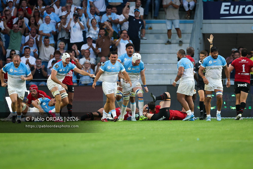 Killian Geraci, lors du match de Top 14 entre l'Aviron bayonnais et Toulon, le 5 septembre 2026 au stade Jean Dauger de Bayonne, France (Photo Pablo ORDAS)