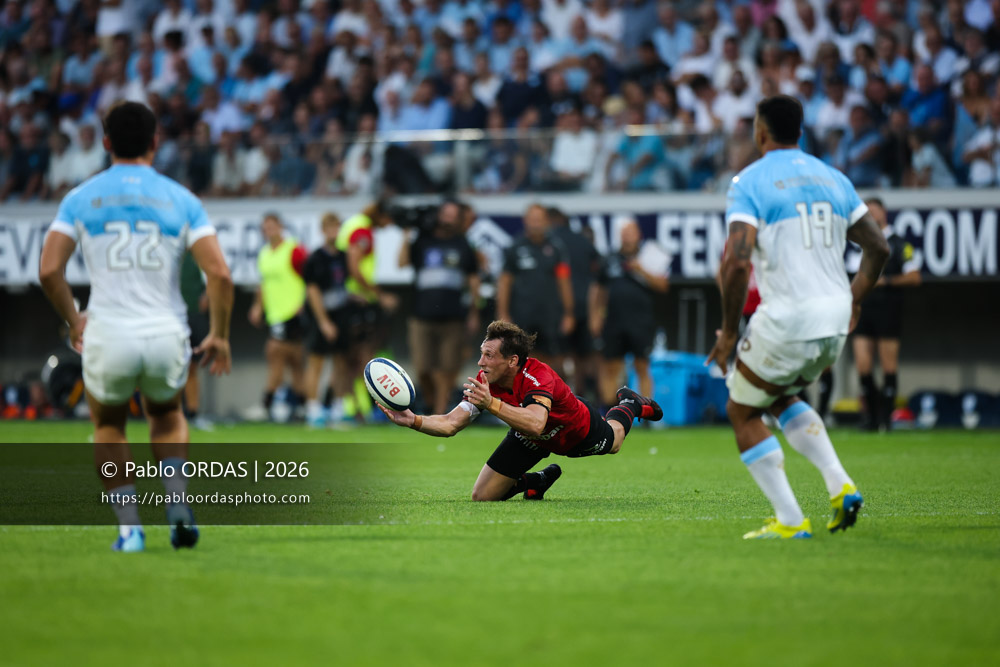 Baptiste Serin, lors du match de Top 14 entre l'Aviron bayonnais et Toulon, le 5 septembre 2026 au stade Jean Dauger de Bayonne, France (Photo Pablo ORDAS)