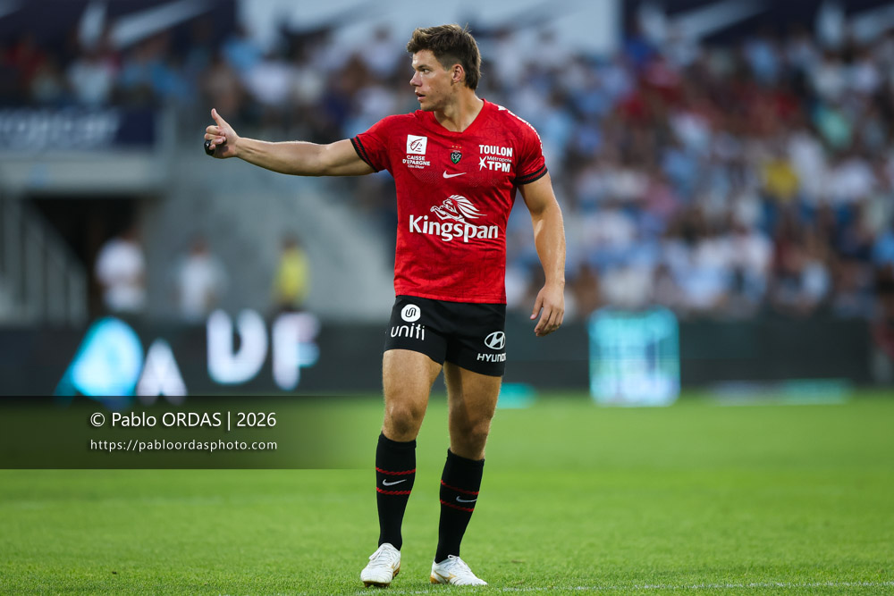 Huw Jones, lors du match de Top 14 entre l'Aviron bayonnais et Toulon, le 5 septembre 2026 au stade Jean Dauger de Bayonne, France (Photo Pablo ORDAS)