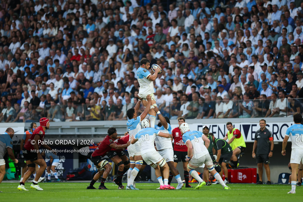 Alexandre Fischer, lors du match de Top 14 entre l'Aviron bayonnais et Toulon, le 5 septembre 2026 au stade Jean Dauger de Bayonne, France (Photo Pablo ORDAS)