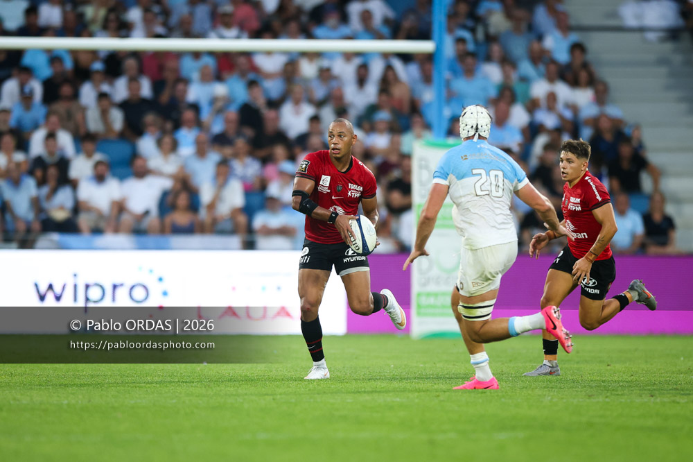 Gaël Fickou, lors du match de Top 14 entre l'Aviron bayonnais et Toulon, le 5 septembre 2026 au stade Jean Dauger de Bayonne, France (Photo Pablo ORDAS)