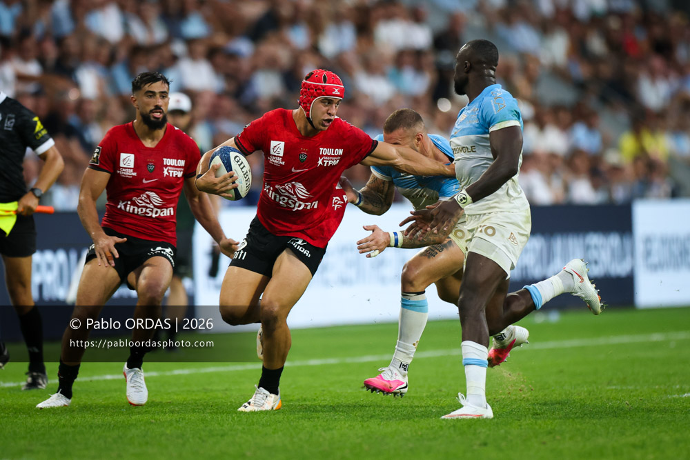 Joe Quere Karaba, lors du match de Top 14 entre l'Aviron bayonnais et Toulon, le 5 septembre 2026 au stade Jean Dauger de Bayonne, France (Photo Pablo ORDAS)