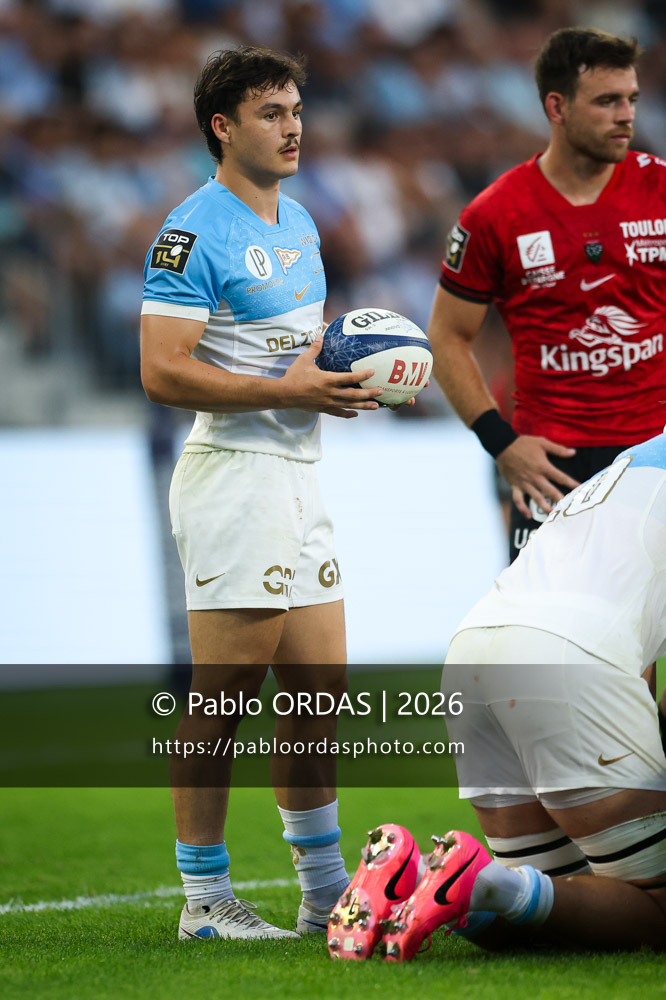 Baptiste Tilloles, lors du match de Top 14 entre l'Aviron bayonnais et Toulon, le 5 septembre 2026 au stade Jean Dauger de Bayonne, France (Photo Pablo ORDAS)