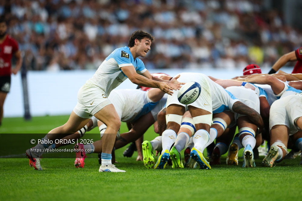 Baptiste Tilloles, lors du match de Top 14 entre l'Aviron bayonnais et Toulon, le 5 septembre 2026 au stade Jean Dauger de Bayonne, France (Photo Pablo ORDAS)