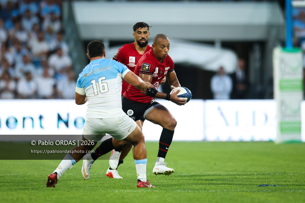 Gaël Fickou, lors du match de Top 14 entre l'Aviron bayonnais et Toulon, le 5 septembre 2026 au stade Jean Dauger de Bayonne, France (Photo Pablo ORDAS)