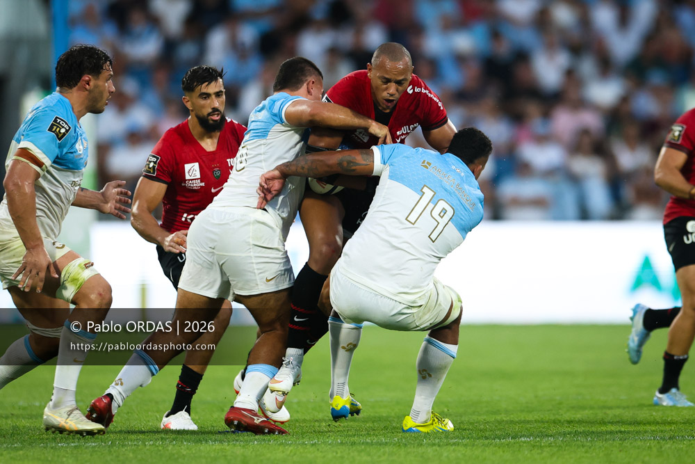 Gaël Fickou, lors du match de Top 14 entre l'Aviron bayonnais et Toulon, le 5 septembre 2026 au stade Jean Dauger de Bayonne, France (Photo Pablo ORDAS)
