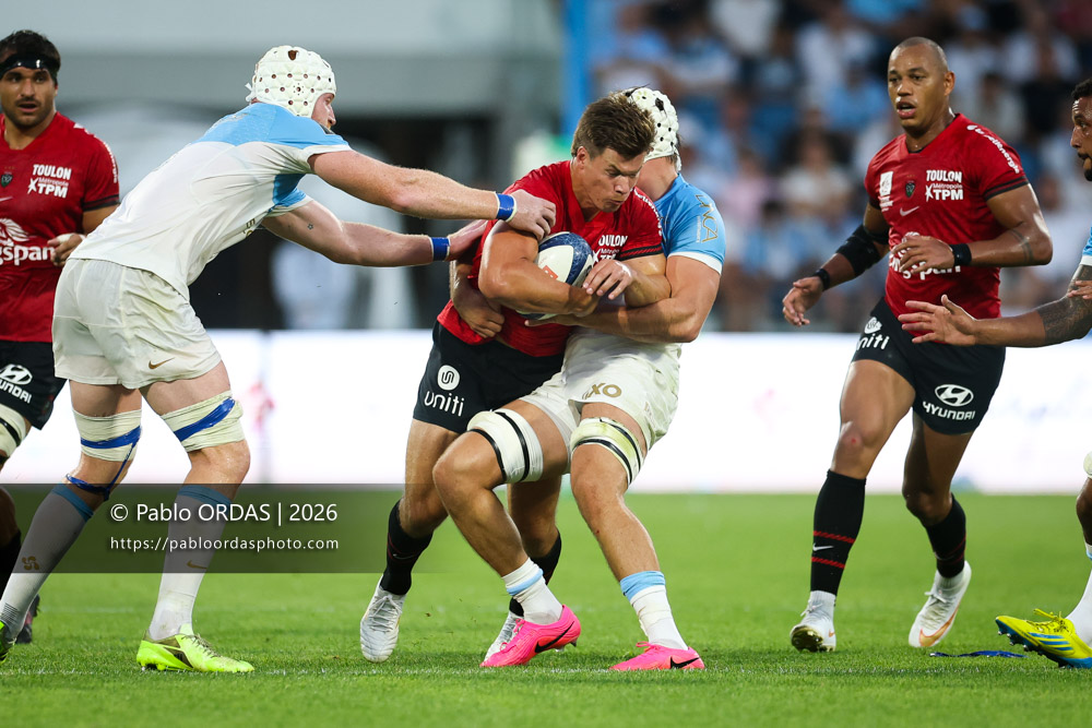Huw Jones, lors du match de Top 14 entre l'Aviron bayonnais et Toulon, le 5 septembre 2026 au stade Jean Dauger de Bayonne, France (Photo Pablo ORDAS)